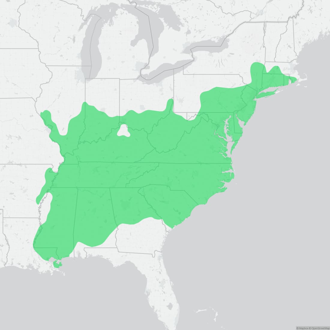 Range map for Eastern Worm Snake