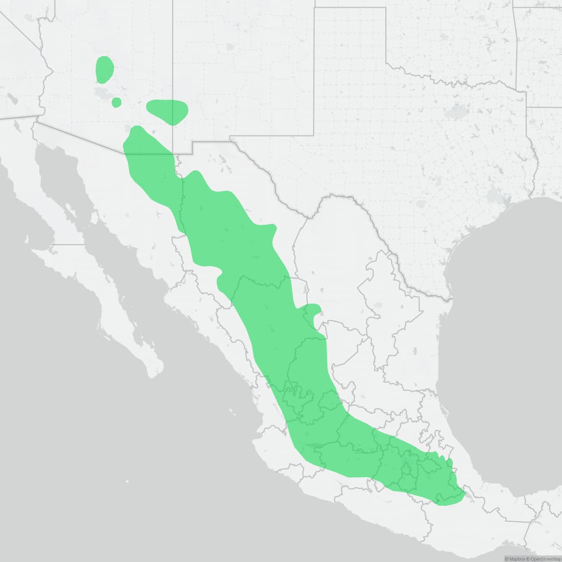 Range map for Mexican Garter Snake