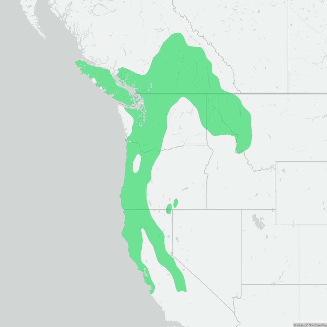 Range map for Northern Alligator Lizard