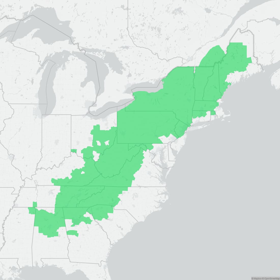 Range map for Spring Salamander