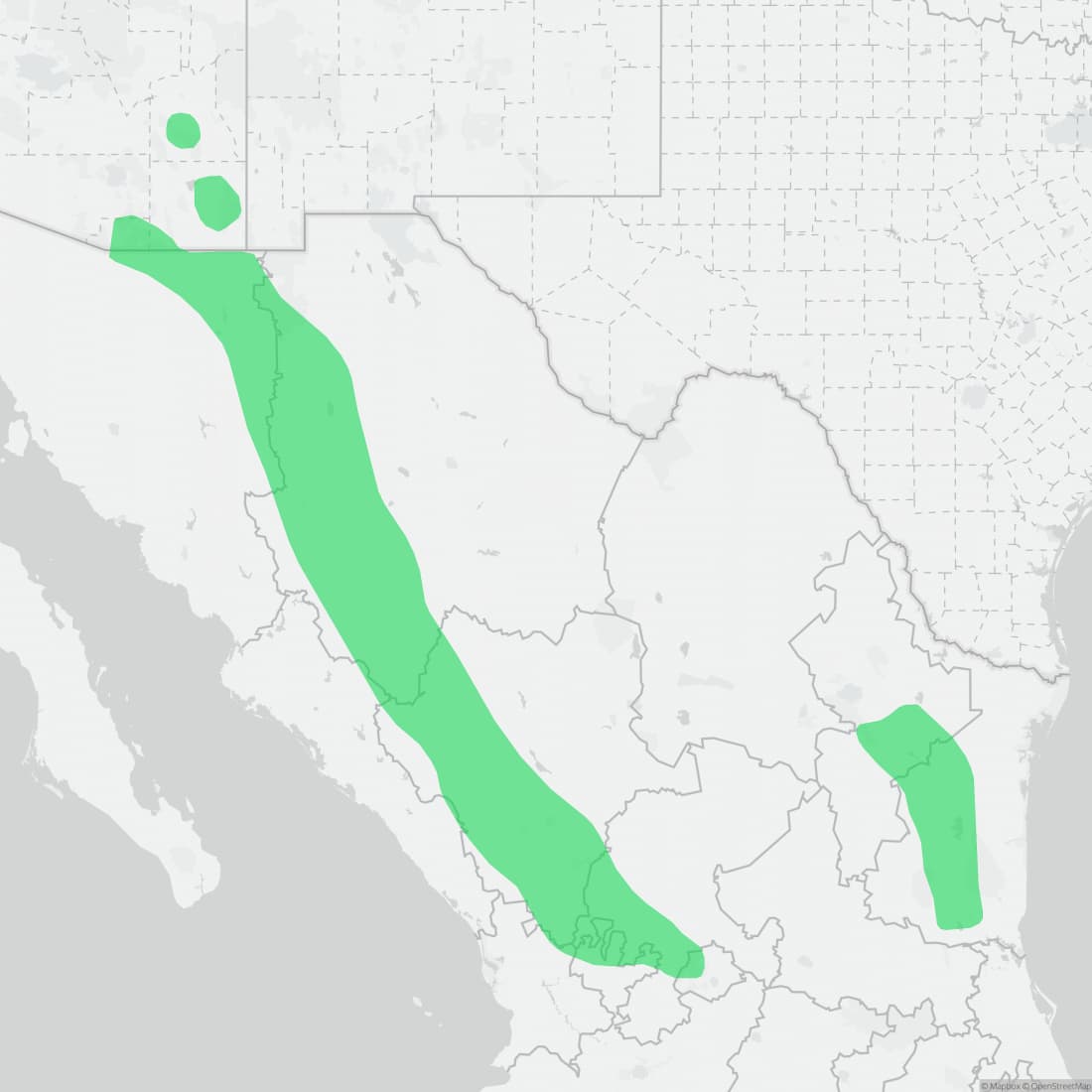 Range map for Twin-spotted Rattlesnake