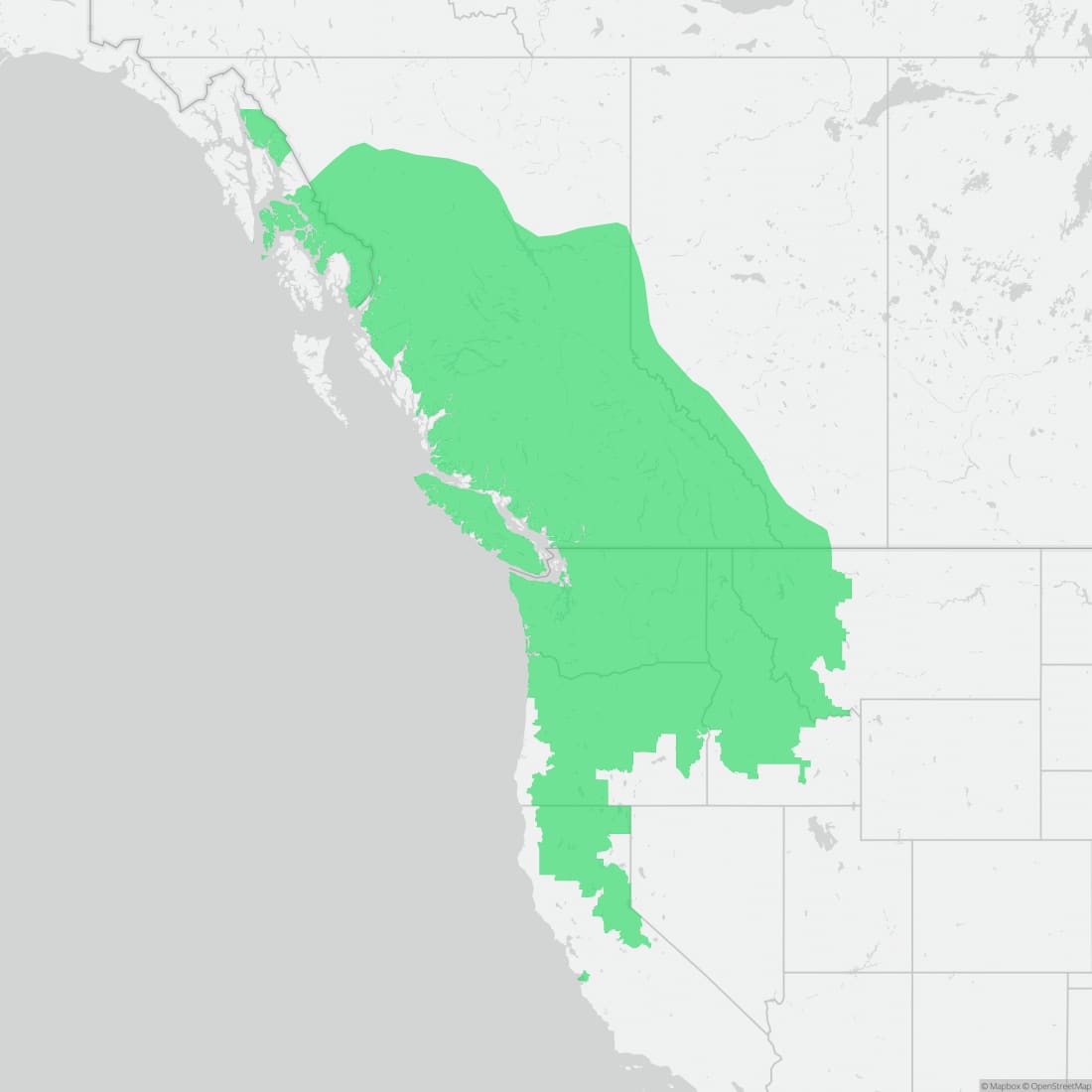 Range map for Long-toed Salamander