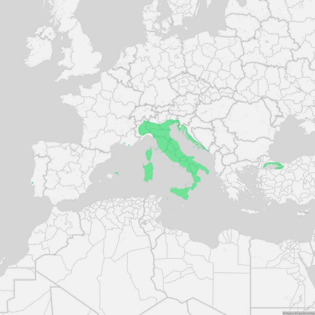 Range map for Italian Wall Lizard