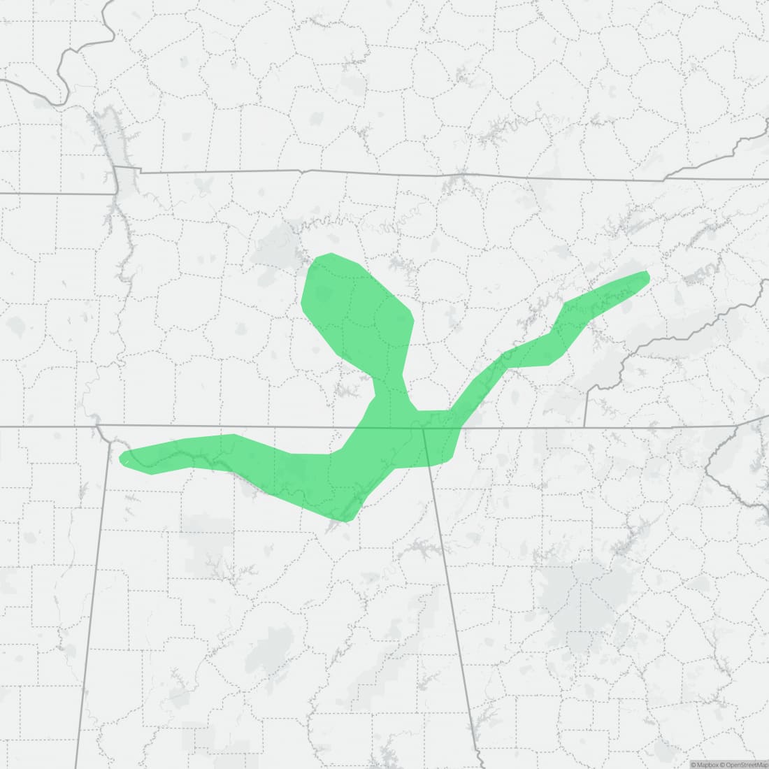 Range map for Tennessee Cave Salamander