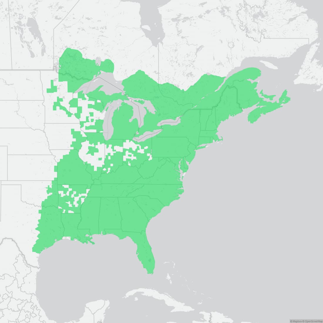Range map for Eastern Newt