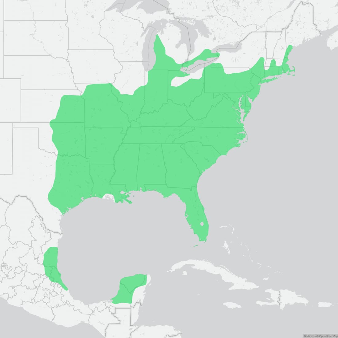 Range map for Common Box Turtle