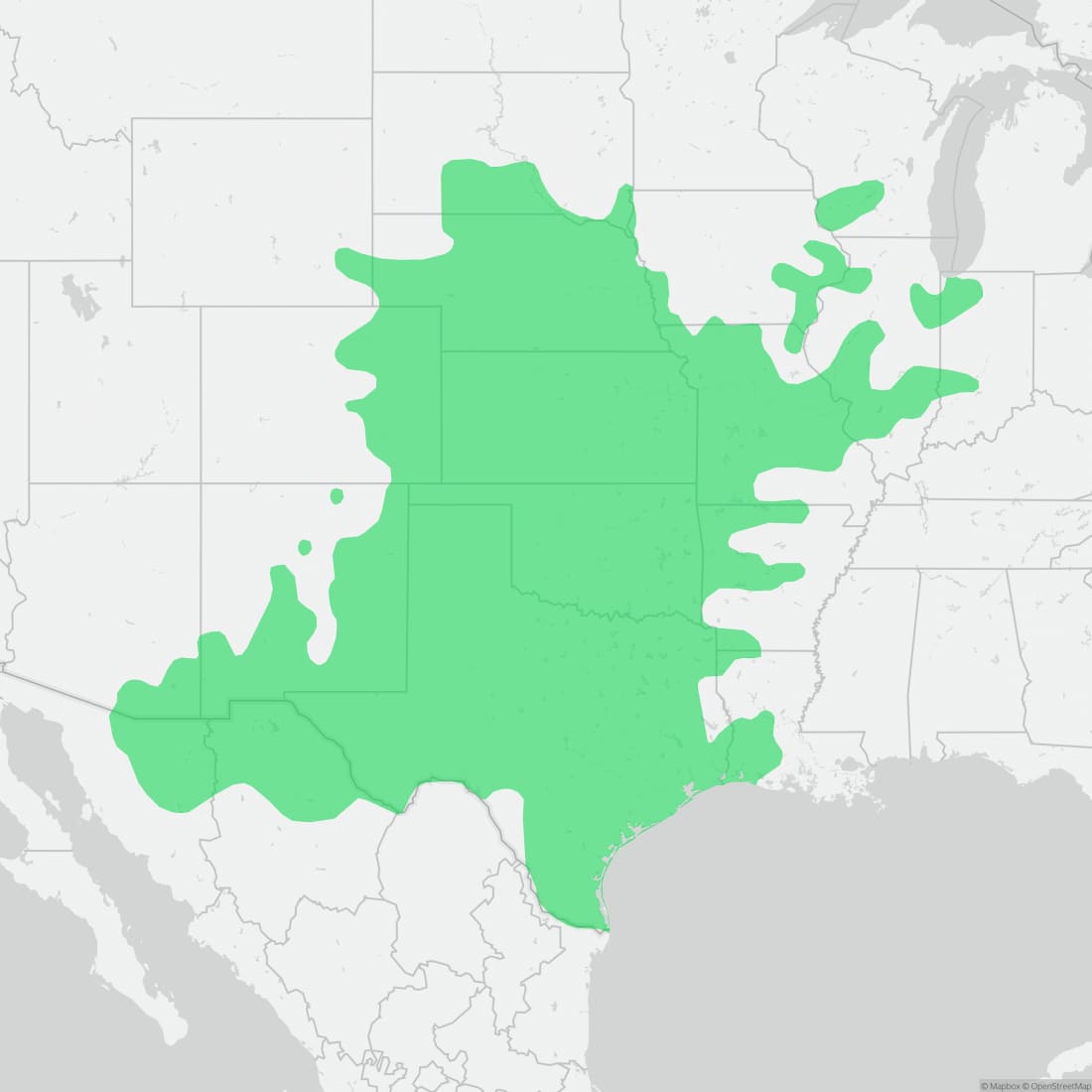 Range map for Ornate Box Turtle
