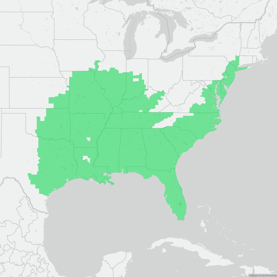 Range map for Southern Leopard Frog