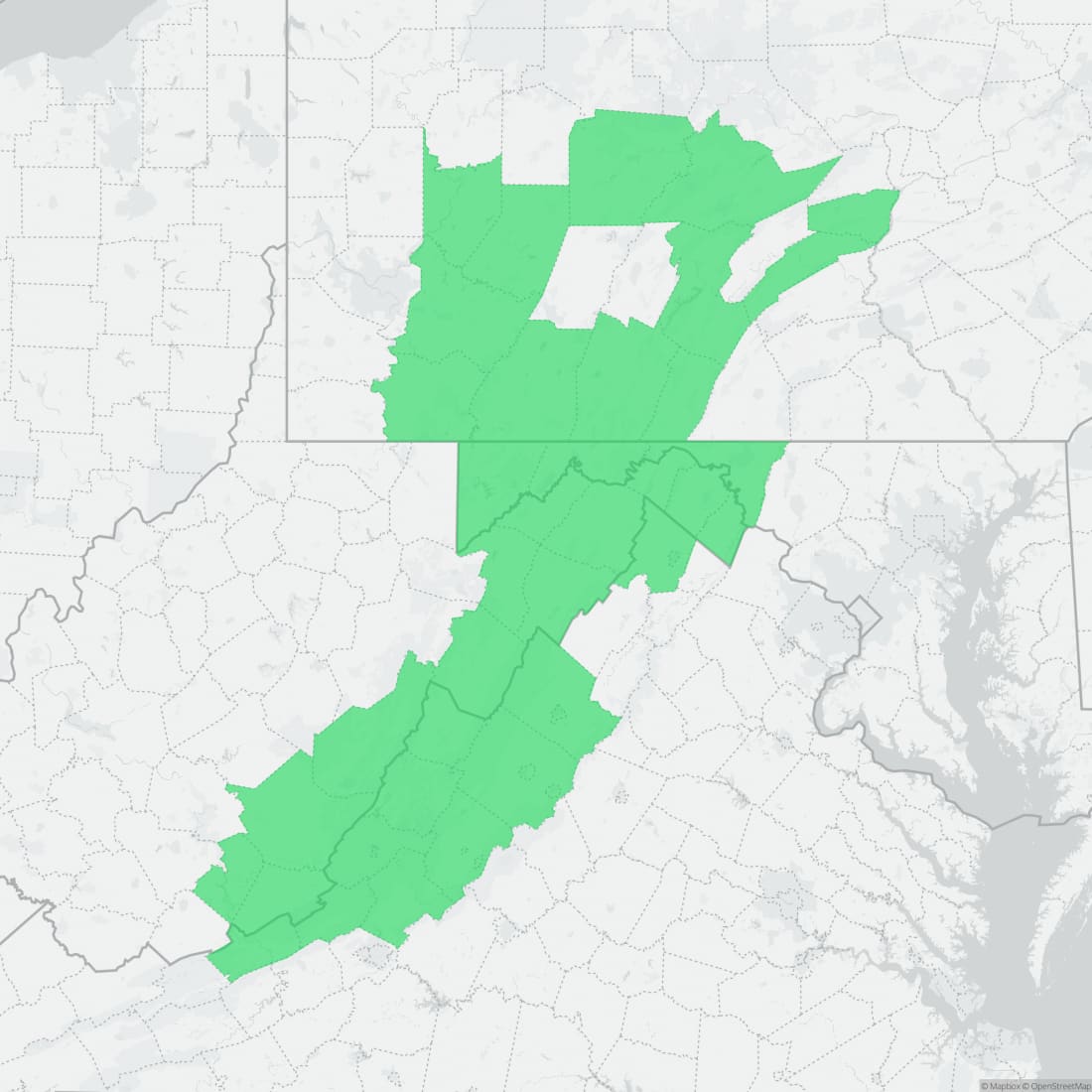 Range map for Valley and Ridge Salamander