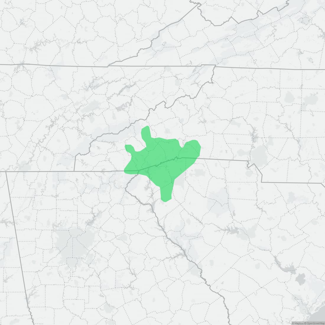Range map for Southern Gray-cheeked Salamander