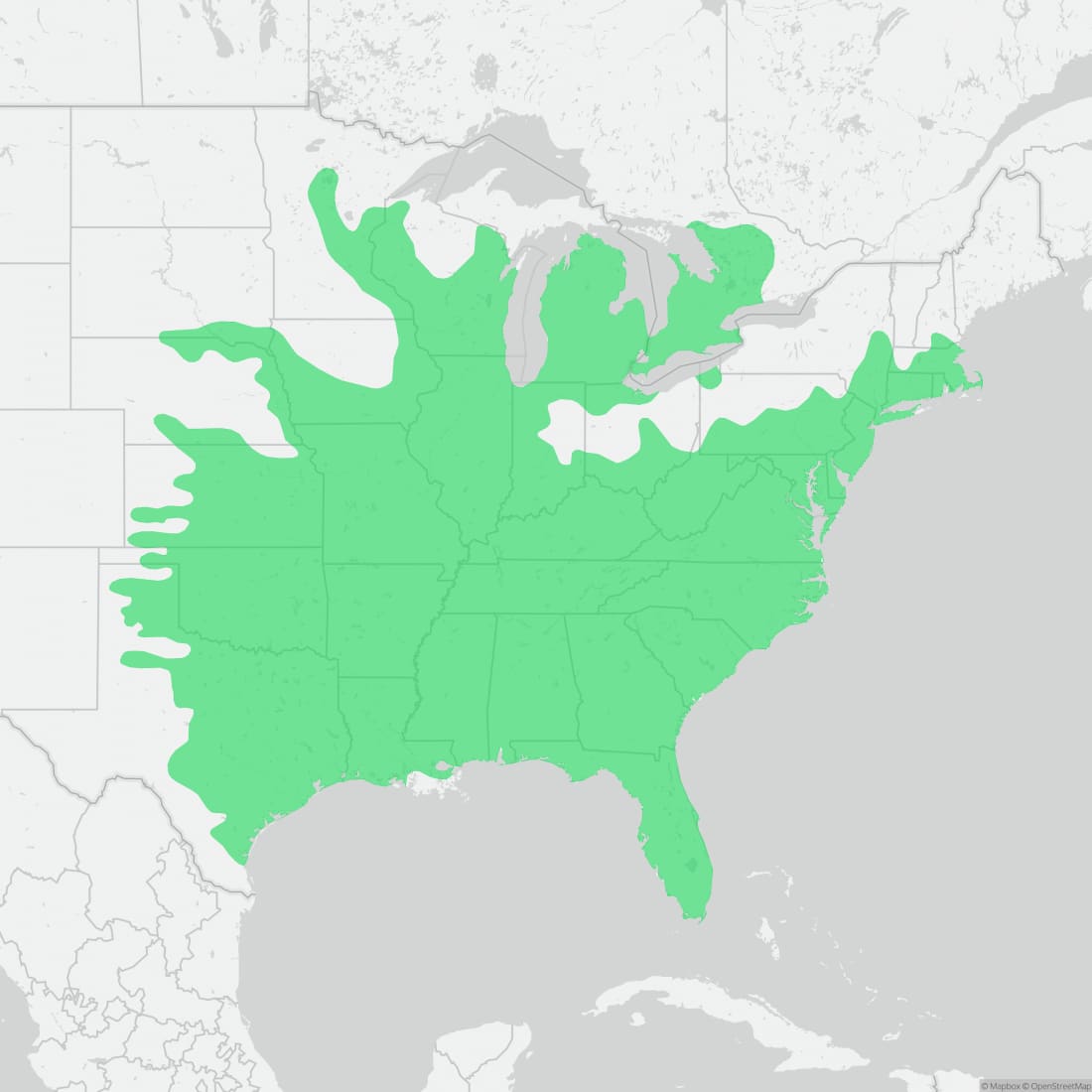 Range map for Eastern Hognose Snake