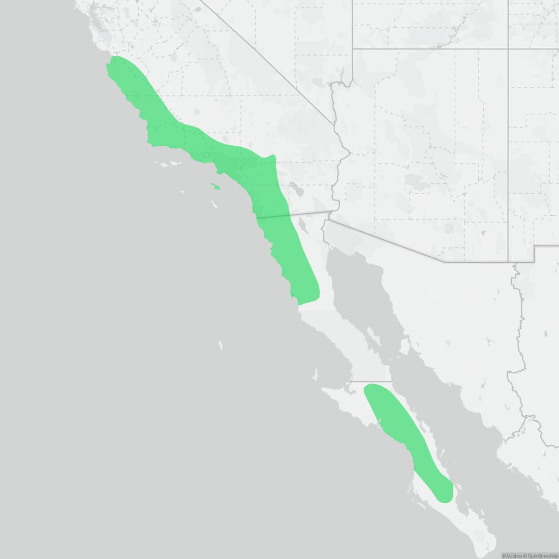 Range map for Two-striped Garter Snake