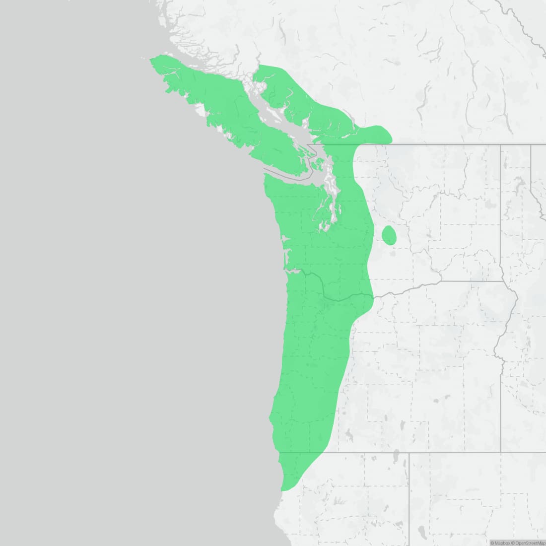 Range map for Northwestern Garter Snake