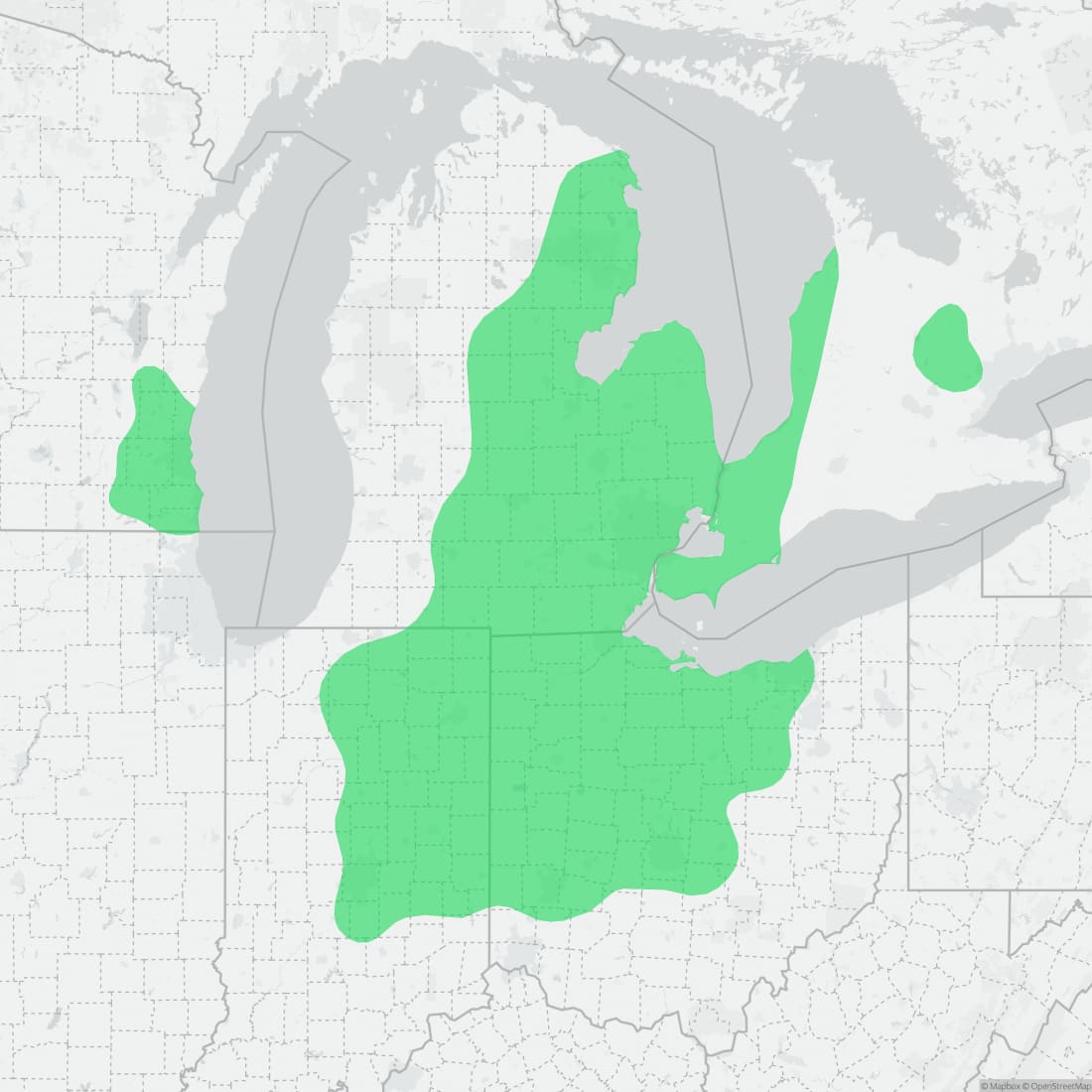 Range map for Butler's Garter Snake