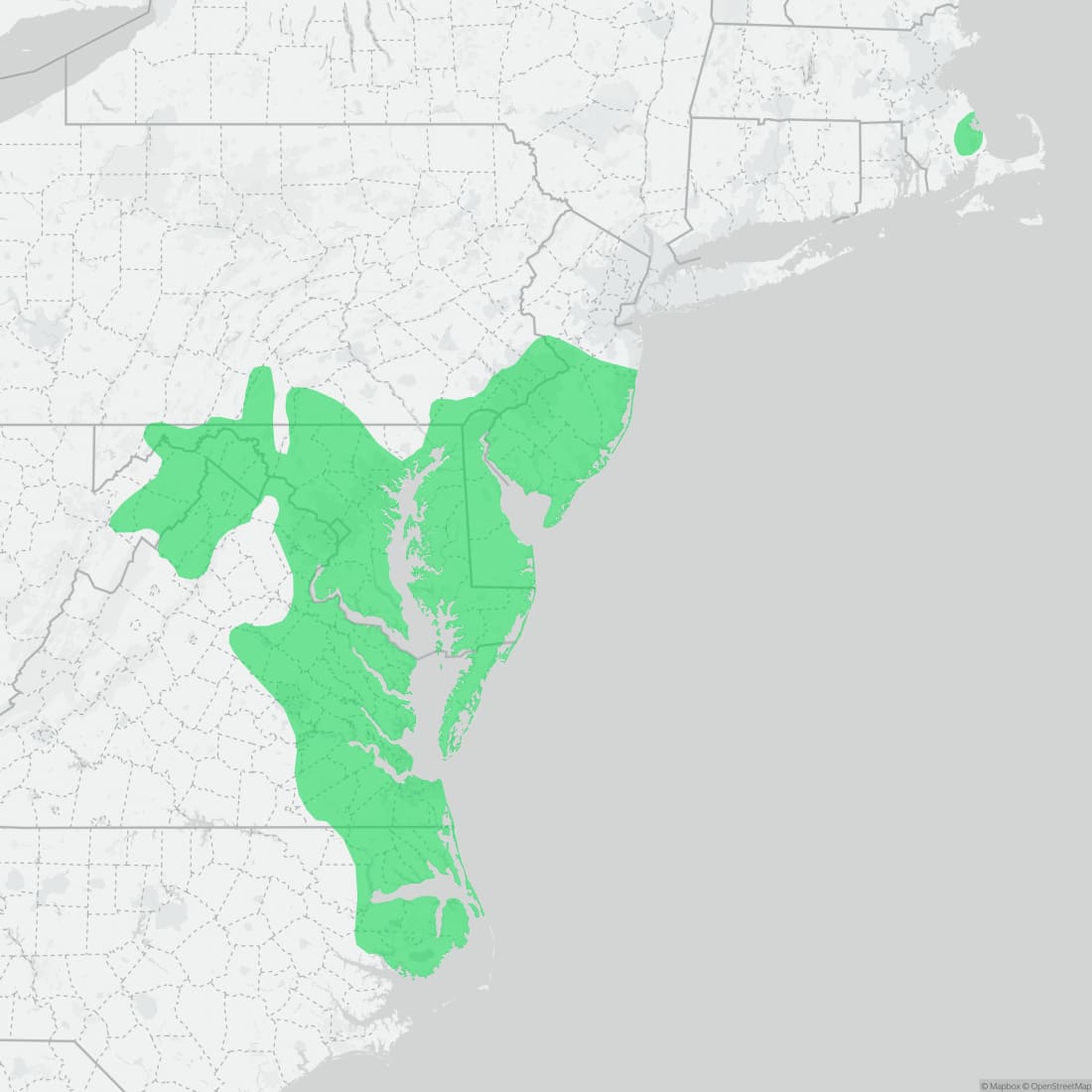 Range map for Northern Red-bellied Cooter