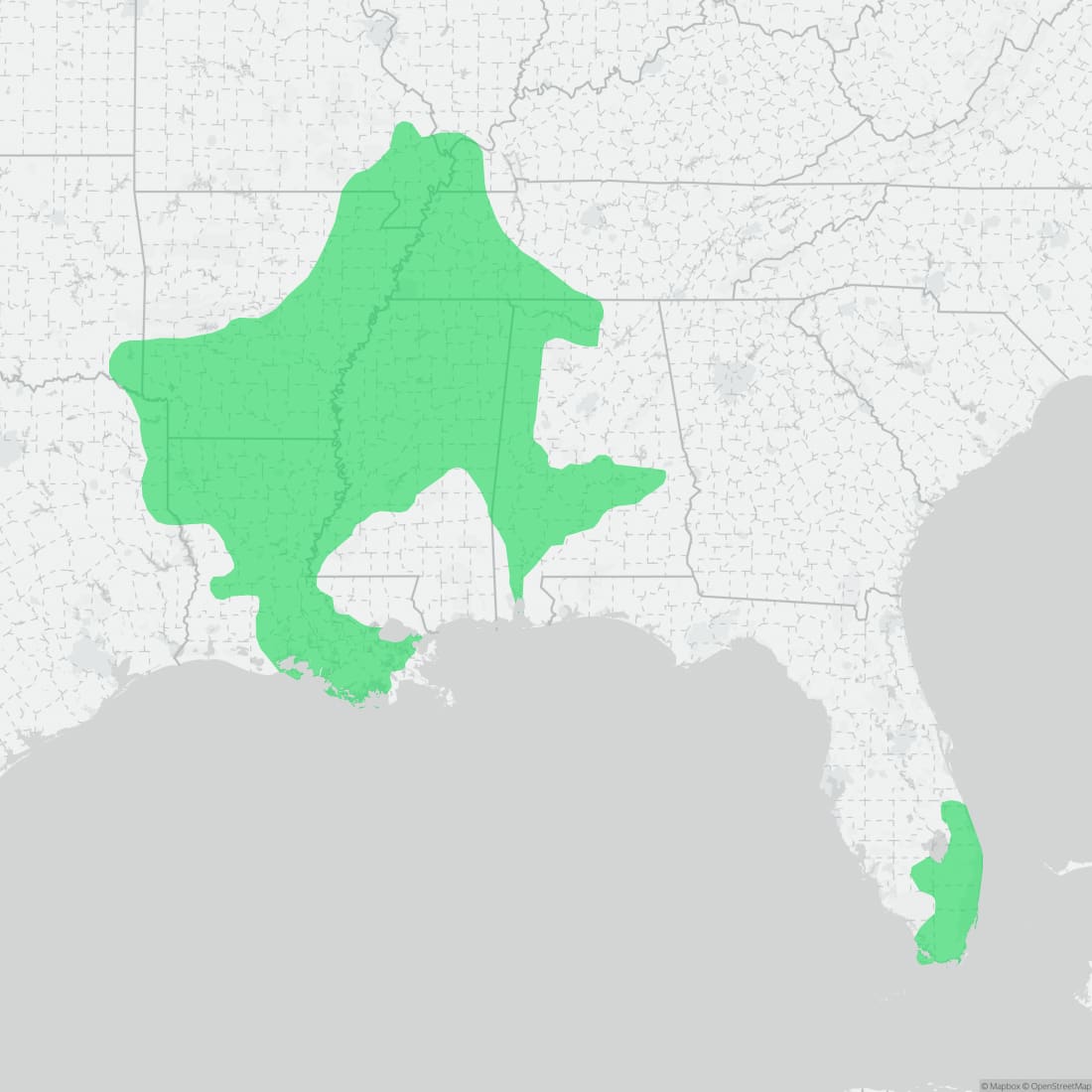 Range map for Southern Painted Turtle