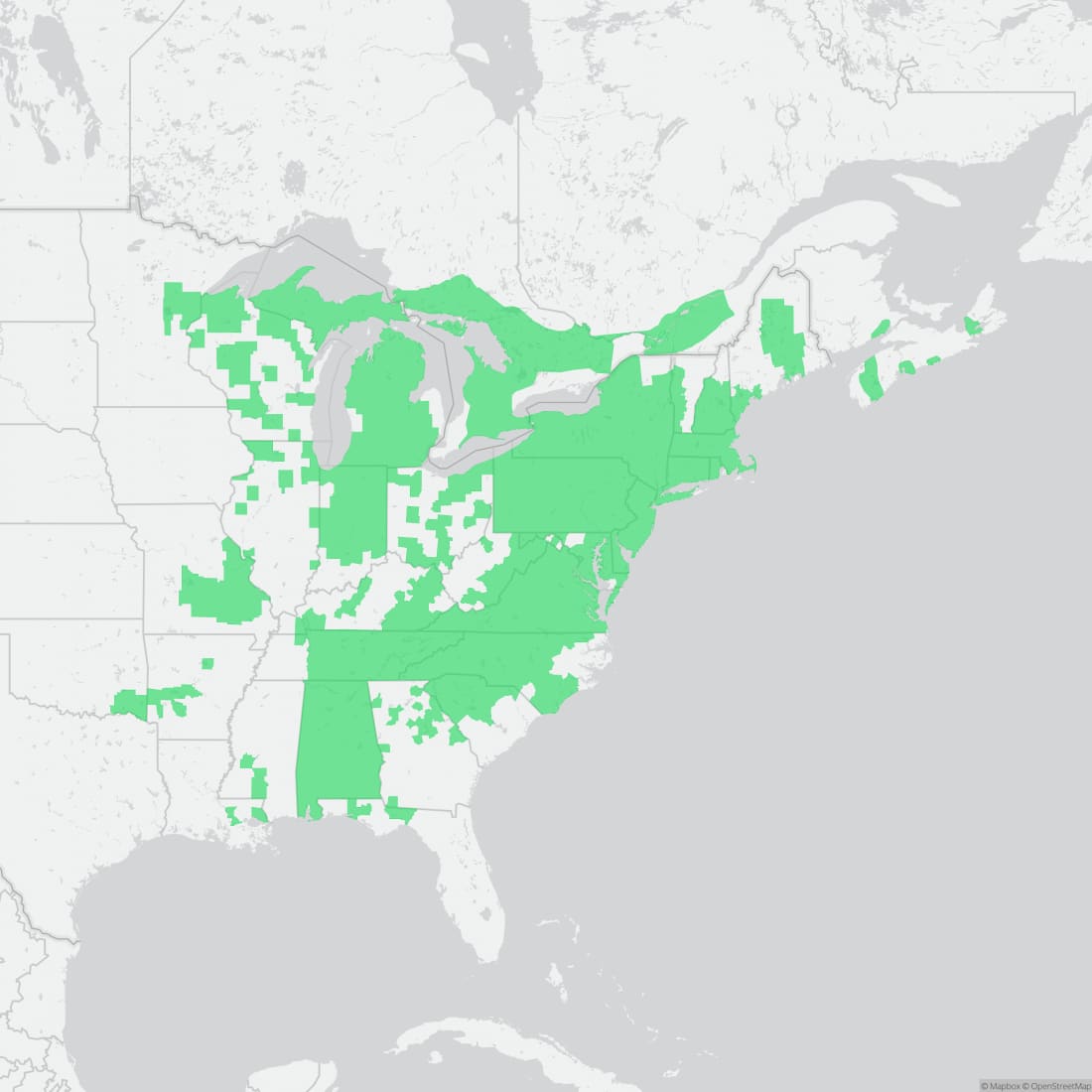 Range map for Four-toed Salamander