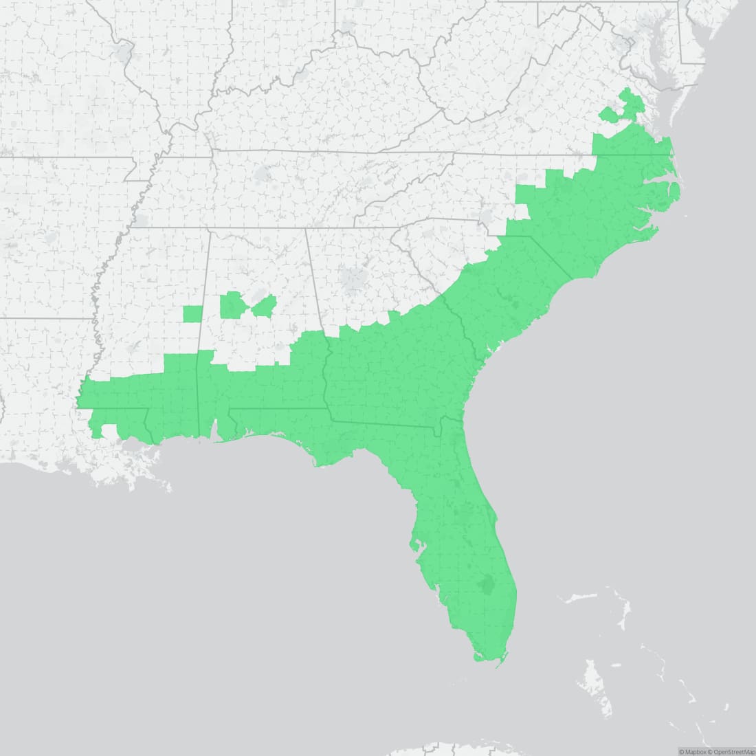Range map for Pine Woods Tree Frog