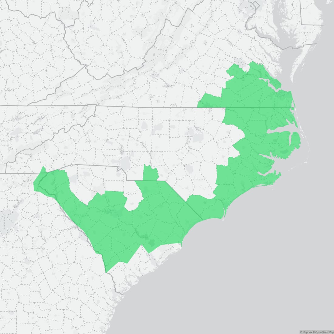 Range map for Atlantic Coast Slimy Salamander