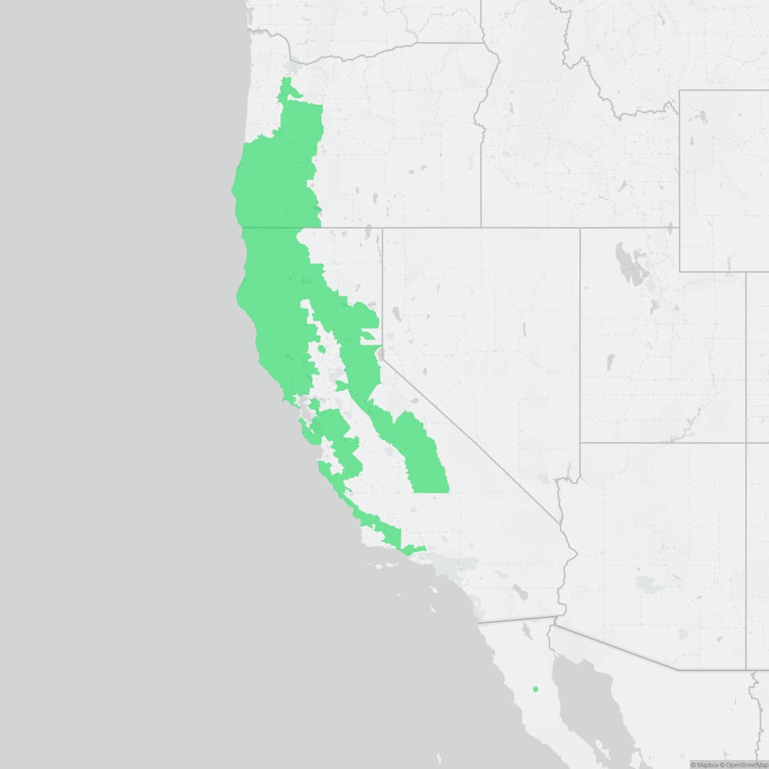 Range map for Foothill Yellow-legged Frog