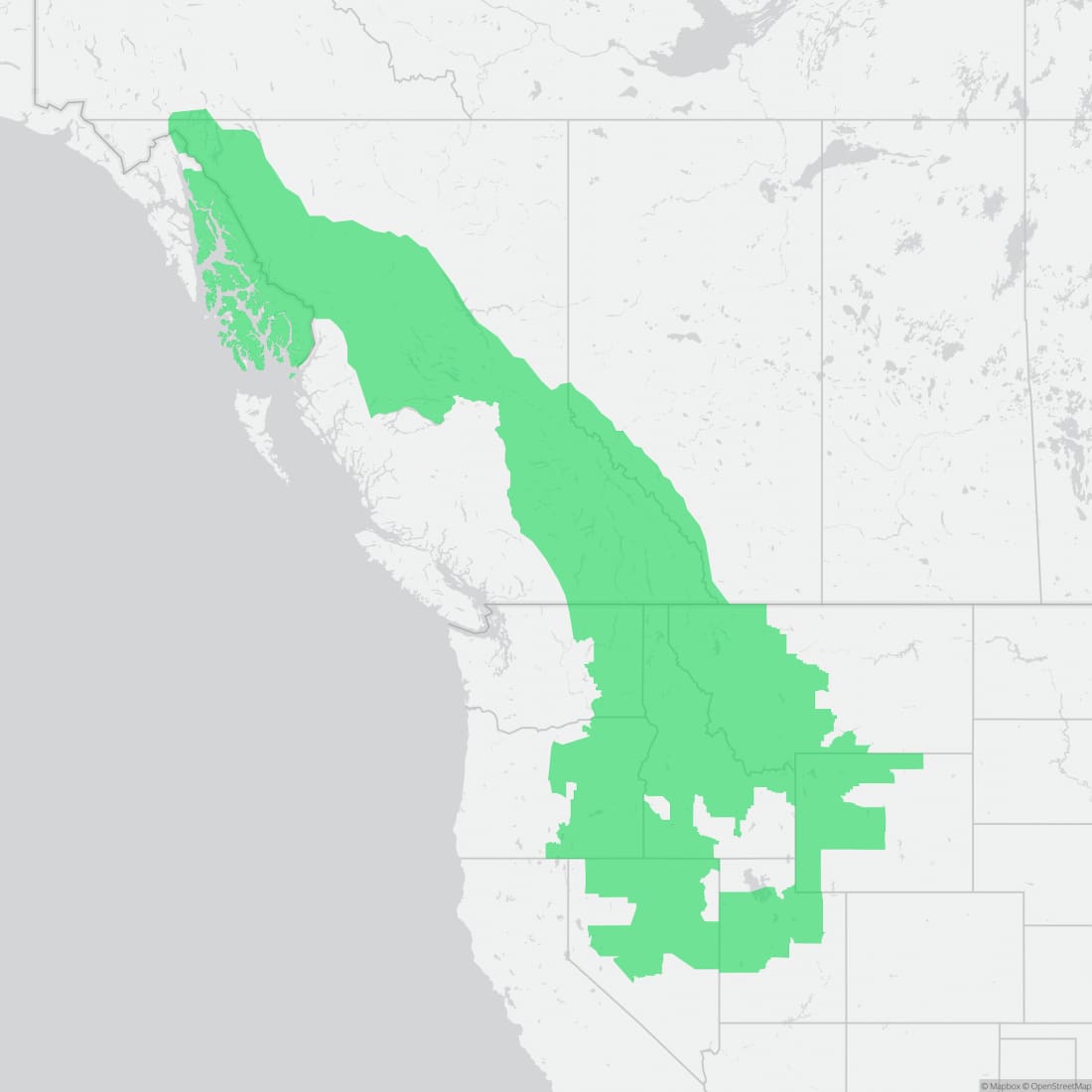 Range map for Columbia Spotted Frog