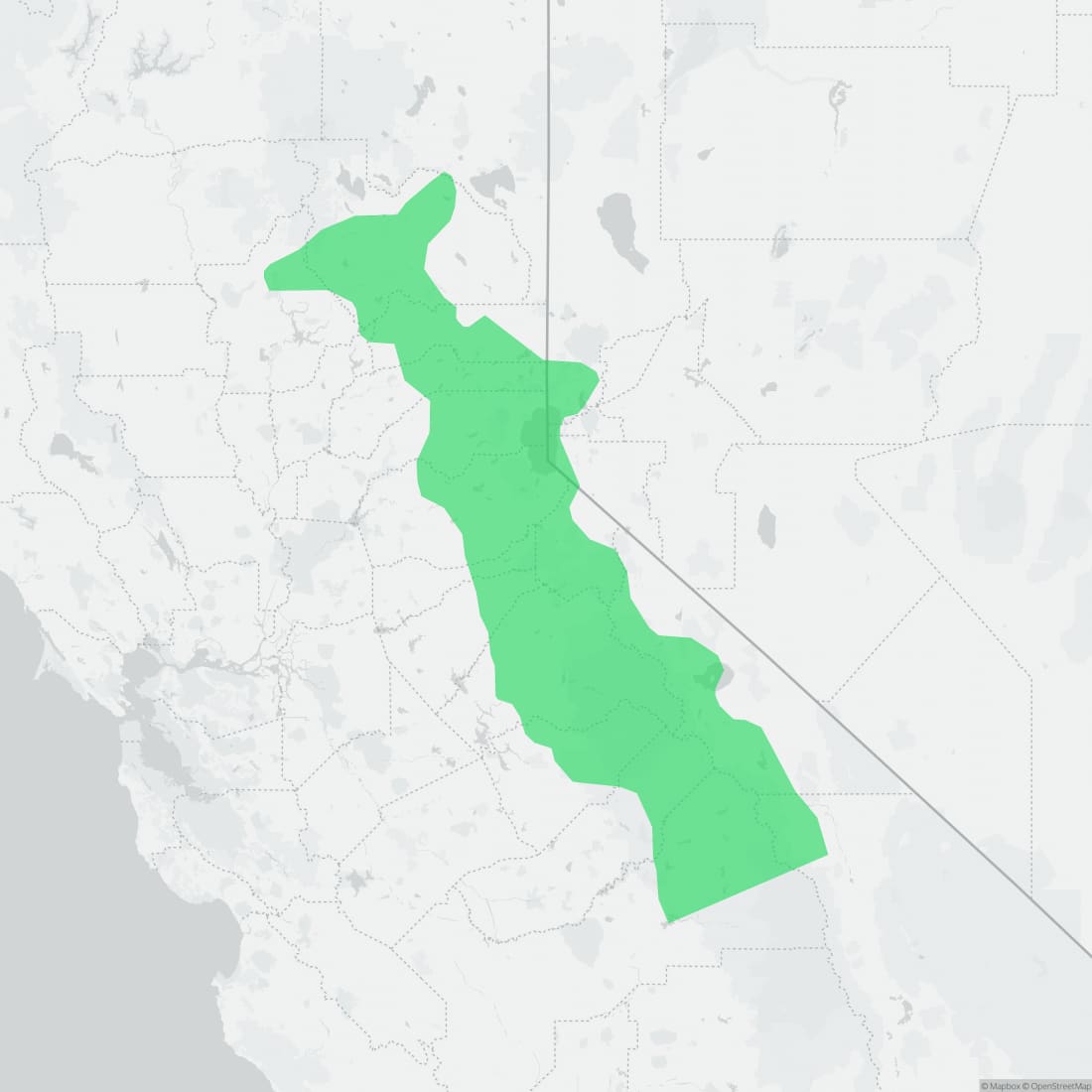 Range map for Sierra Nevada Yellow-legged Frog