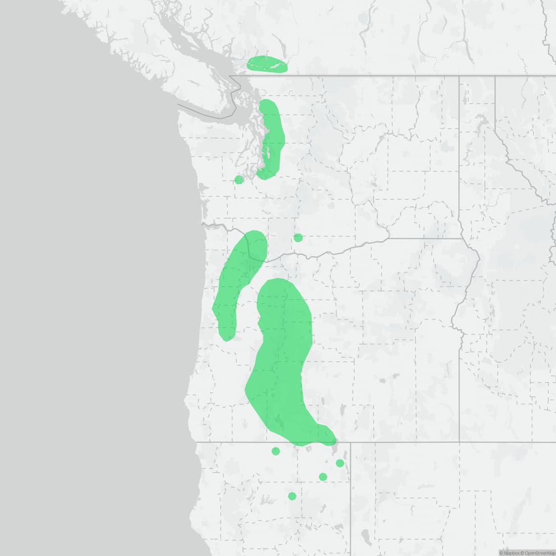 Range map for Oregon Spotted Frog
