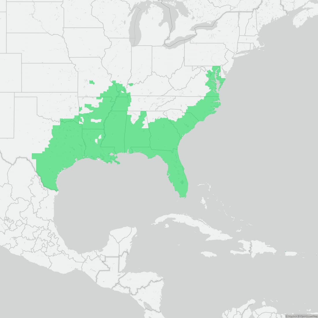 Range map for Green Tree Frog