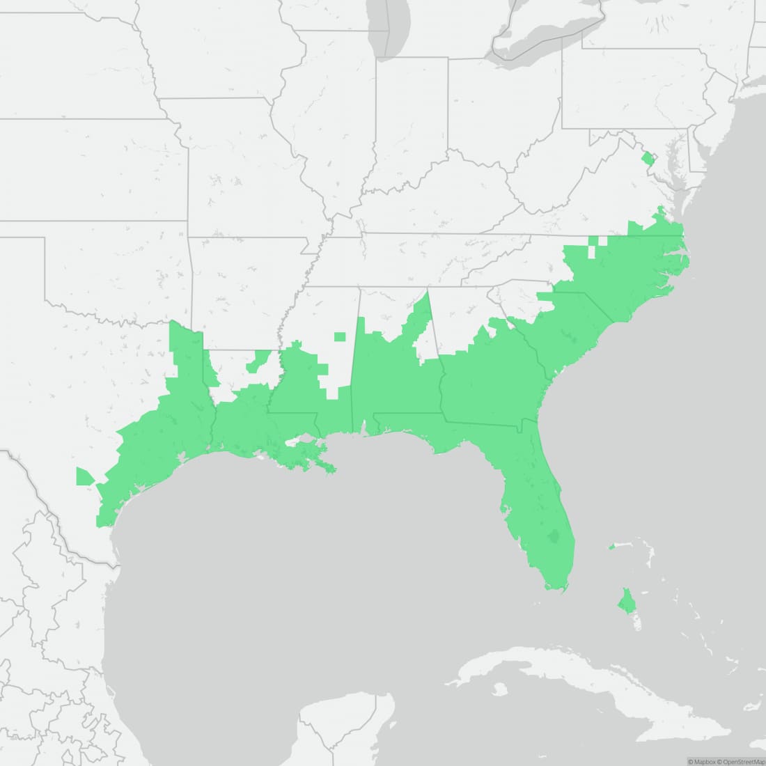 Range map for Squirrel Tree Frog