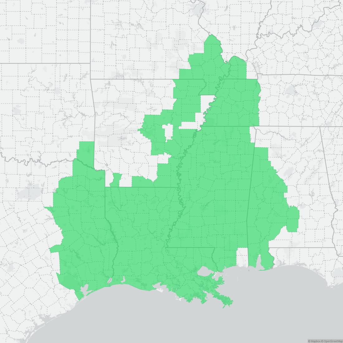 Range map for Three-toed Amphiuma