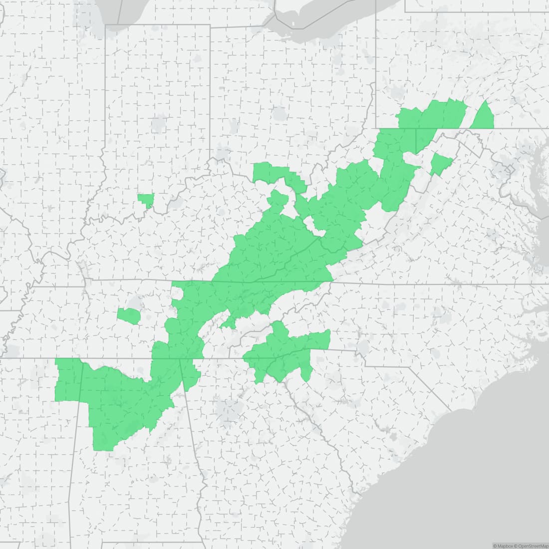 Range map for Green Salamander