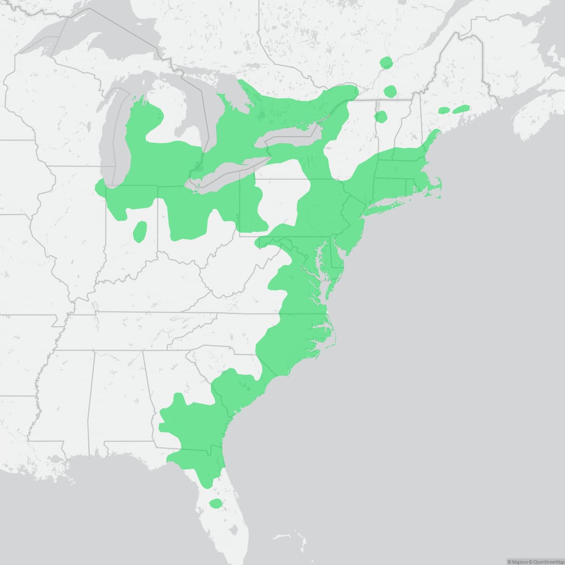 Range map for Spotted Turtle