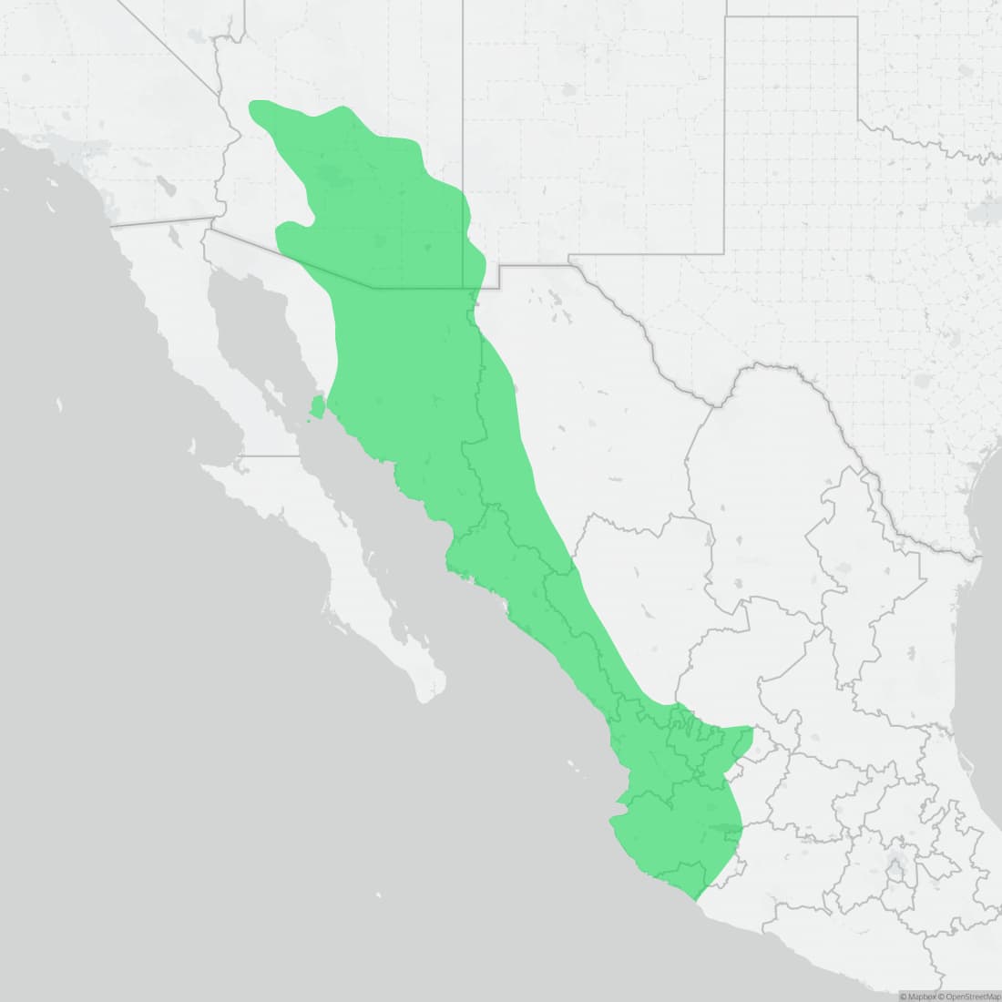 Range map for Sonoran Whipsnake