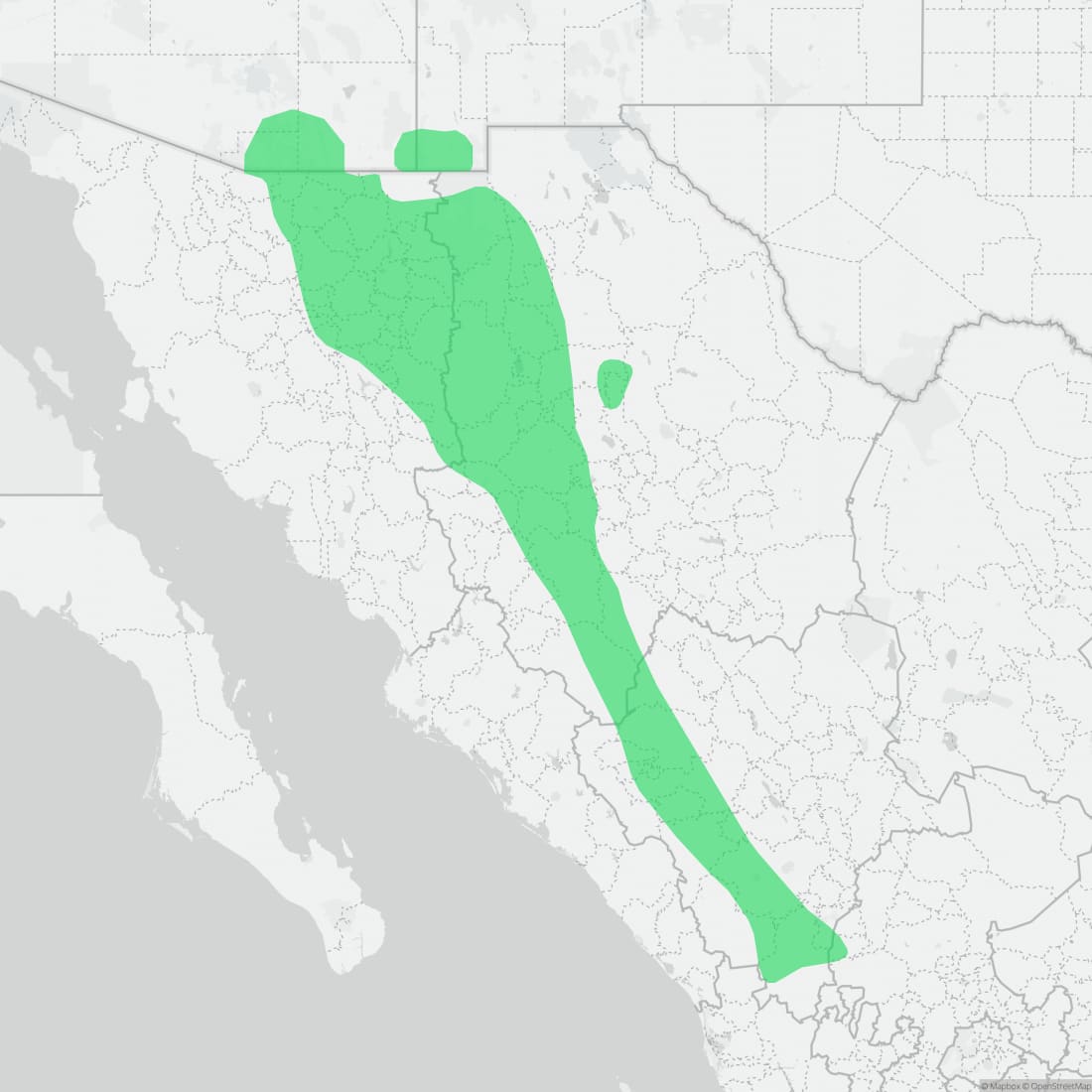 Range map for Ridge-nosed Rattlesnake