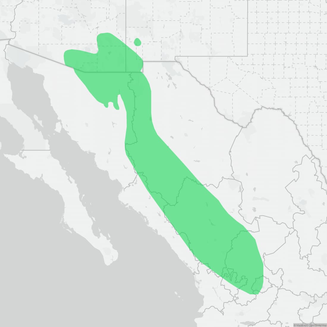 Range map for Yarrow's Spiny Lizard