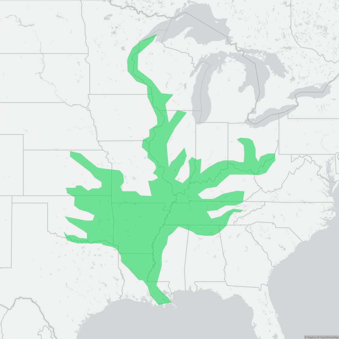Range map for Ouachita Map Turtle