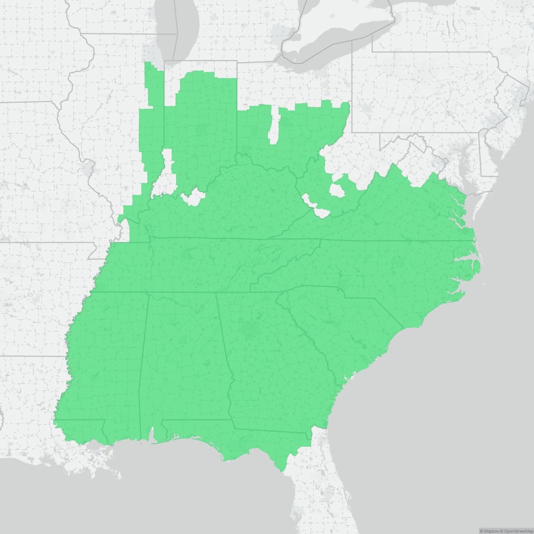 Range map for Southern Two-lined Salamander