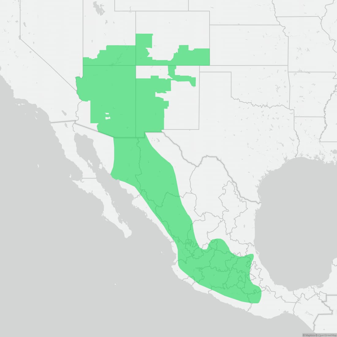 Range map for Canyon Tree Frog