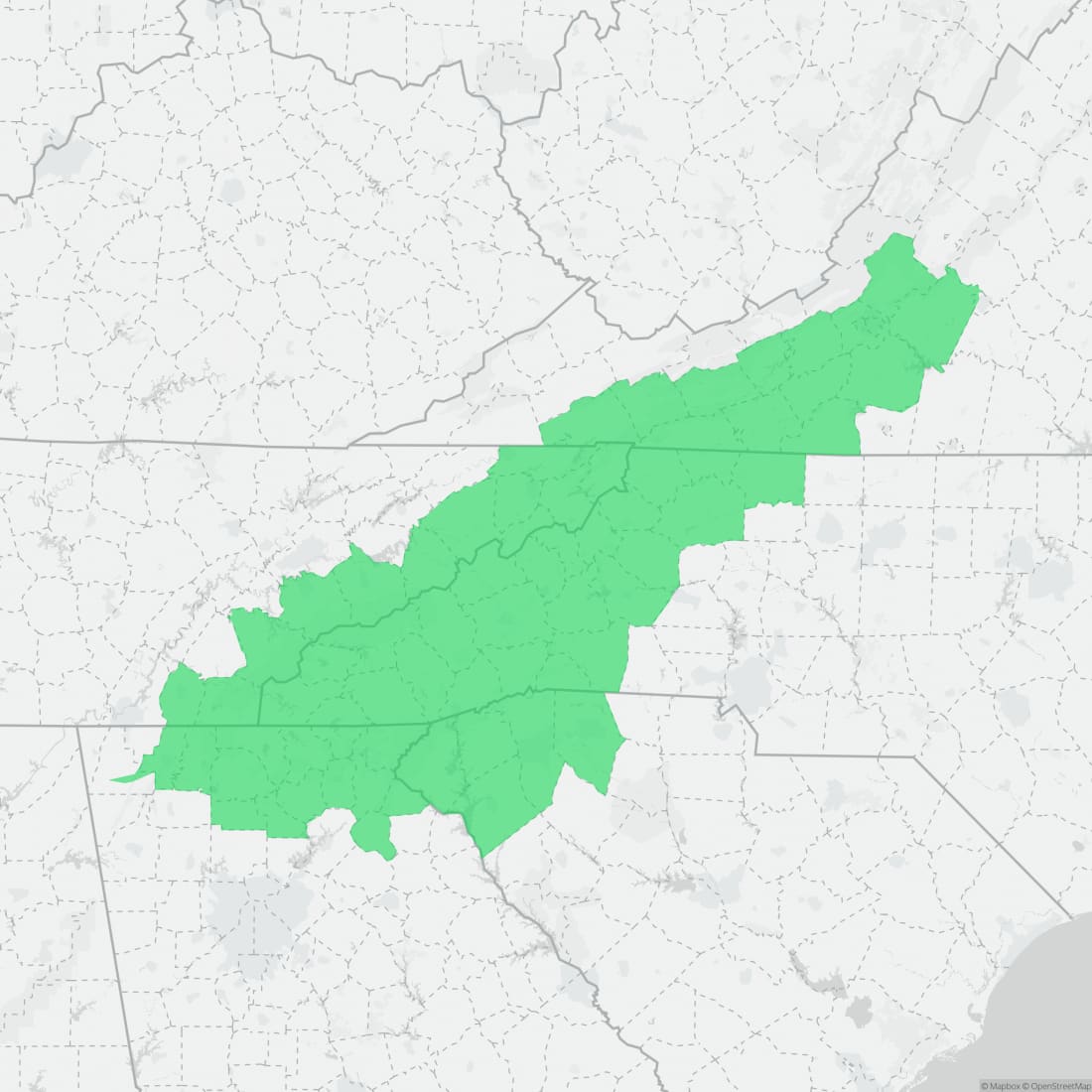 Range map for Blue Ridge Two-lined Salamander