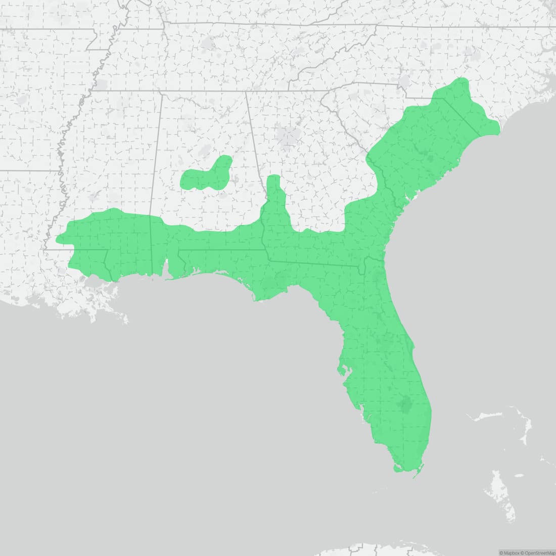 Range map for Eastern Coralsnake