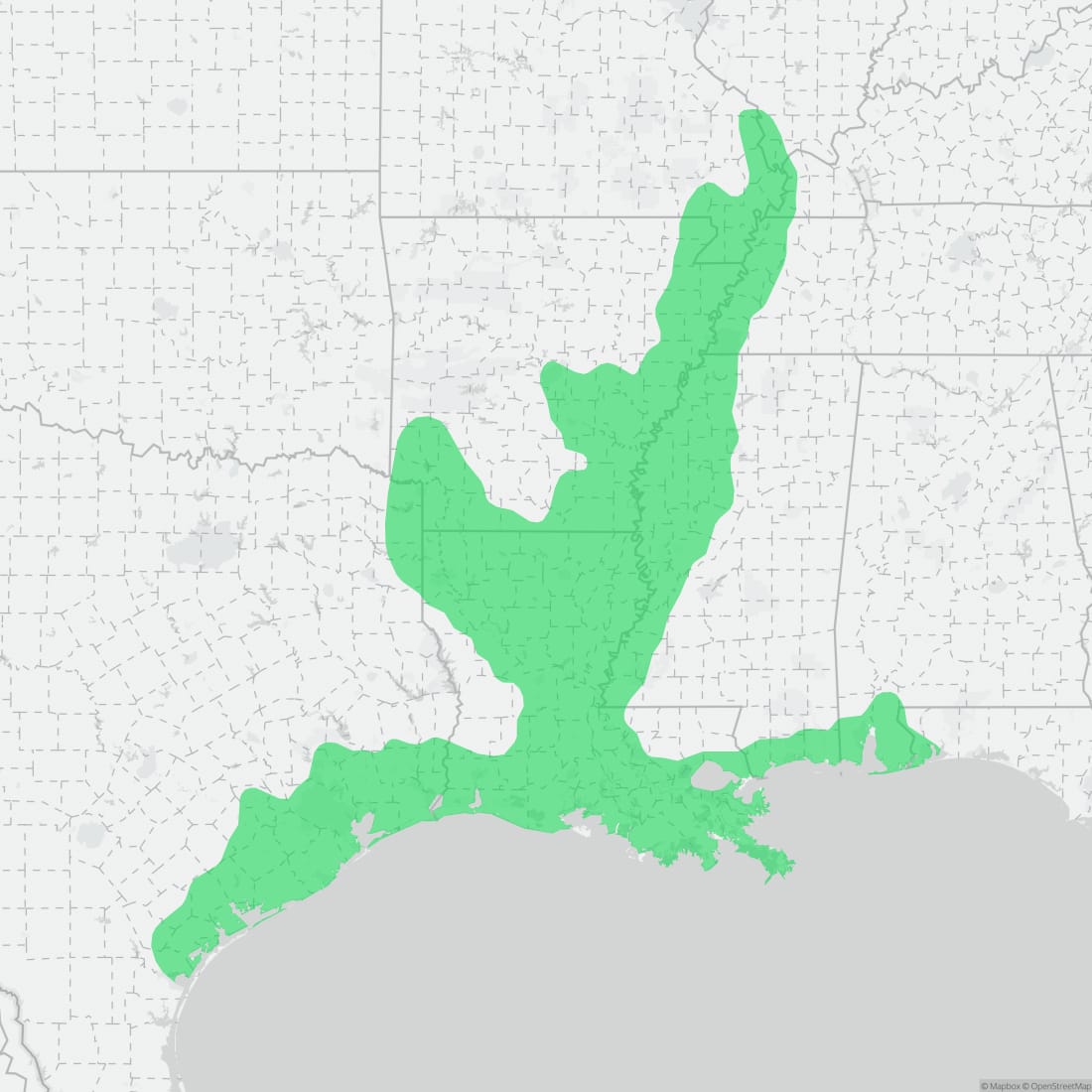 Range map for Mississippi Green Watersnake