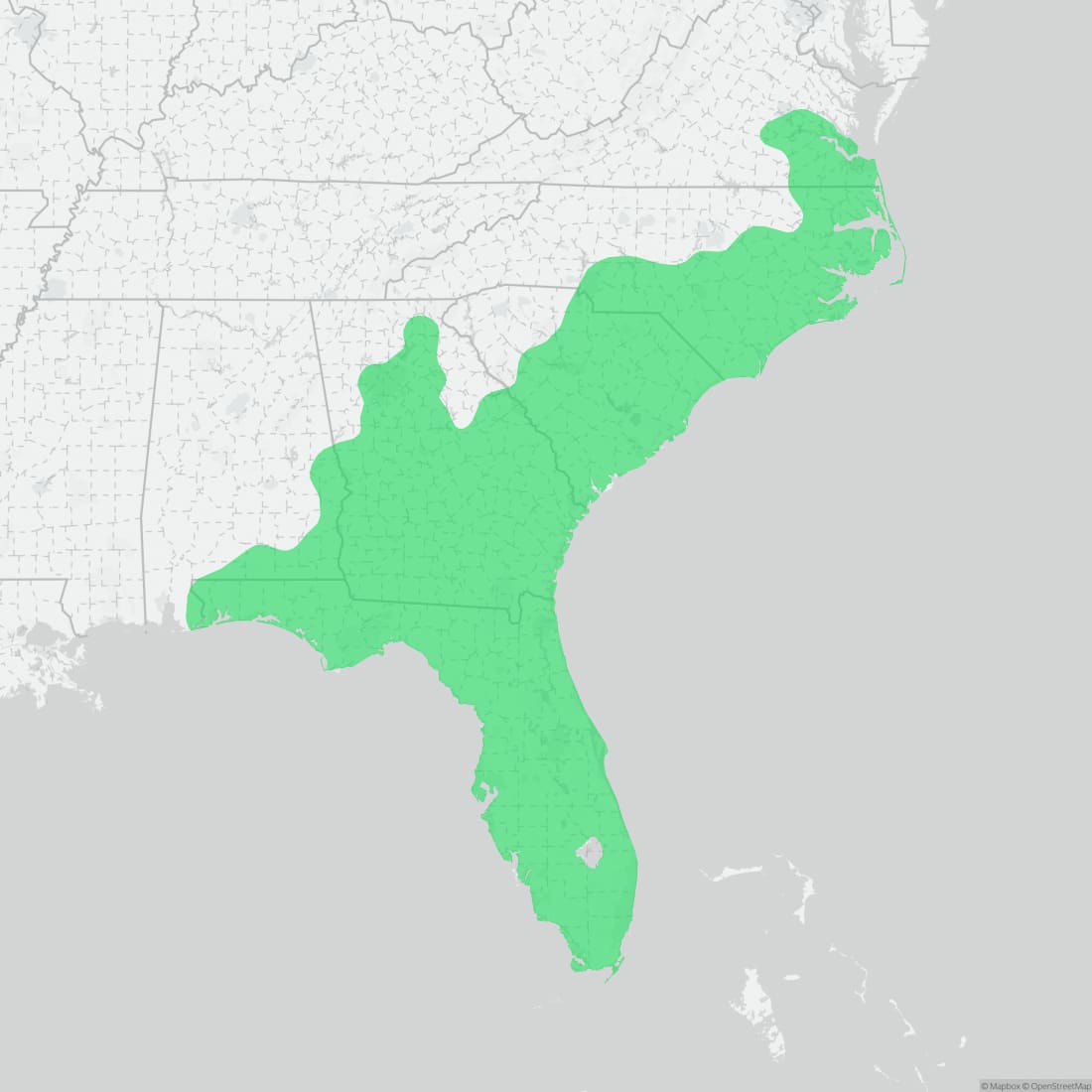 Range map for Brown Watersnake