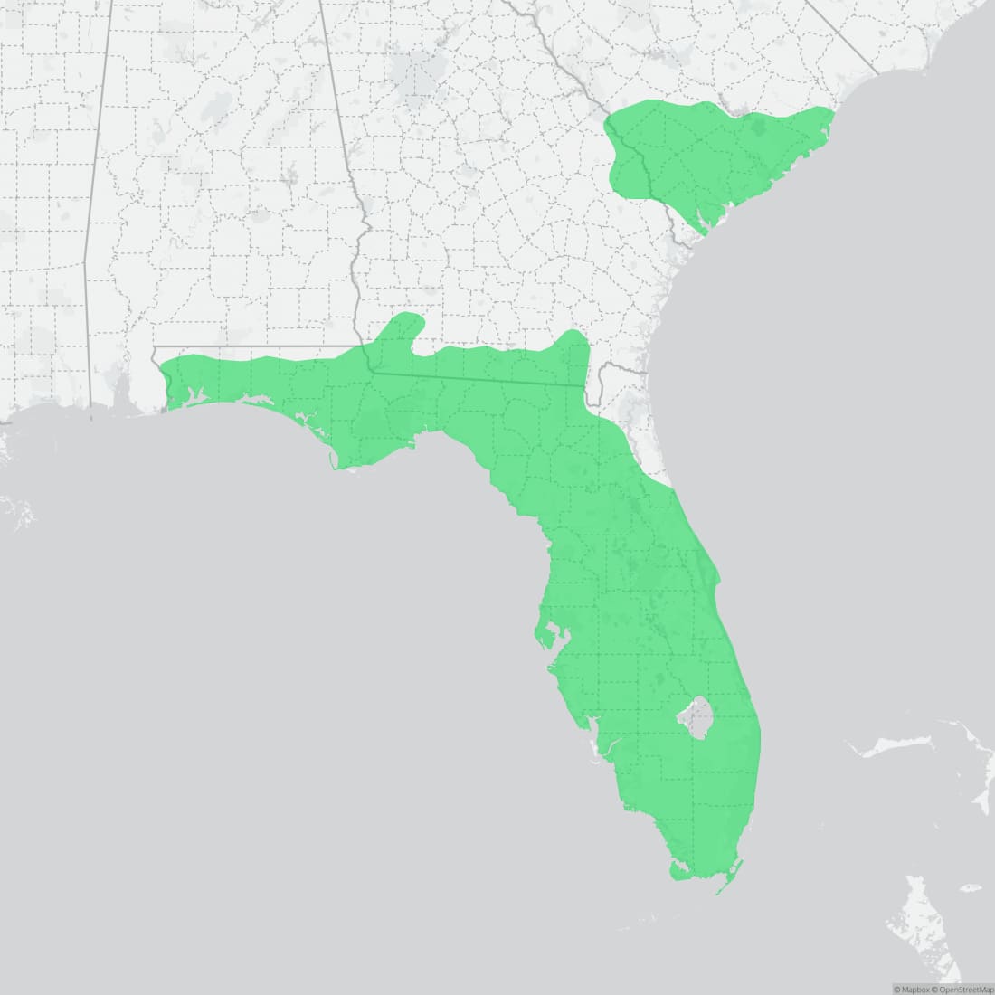 Range map for Florida Green Watersnake
