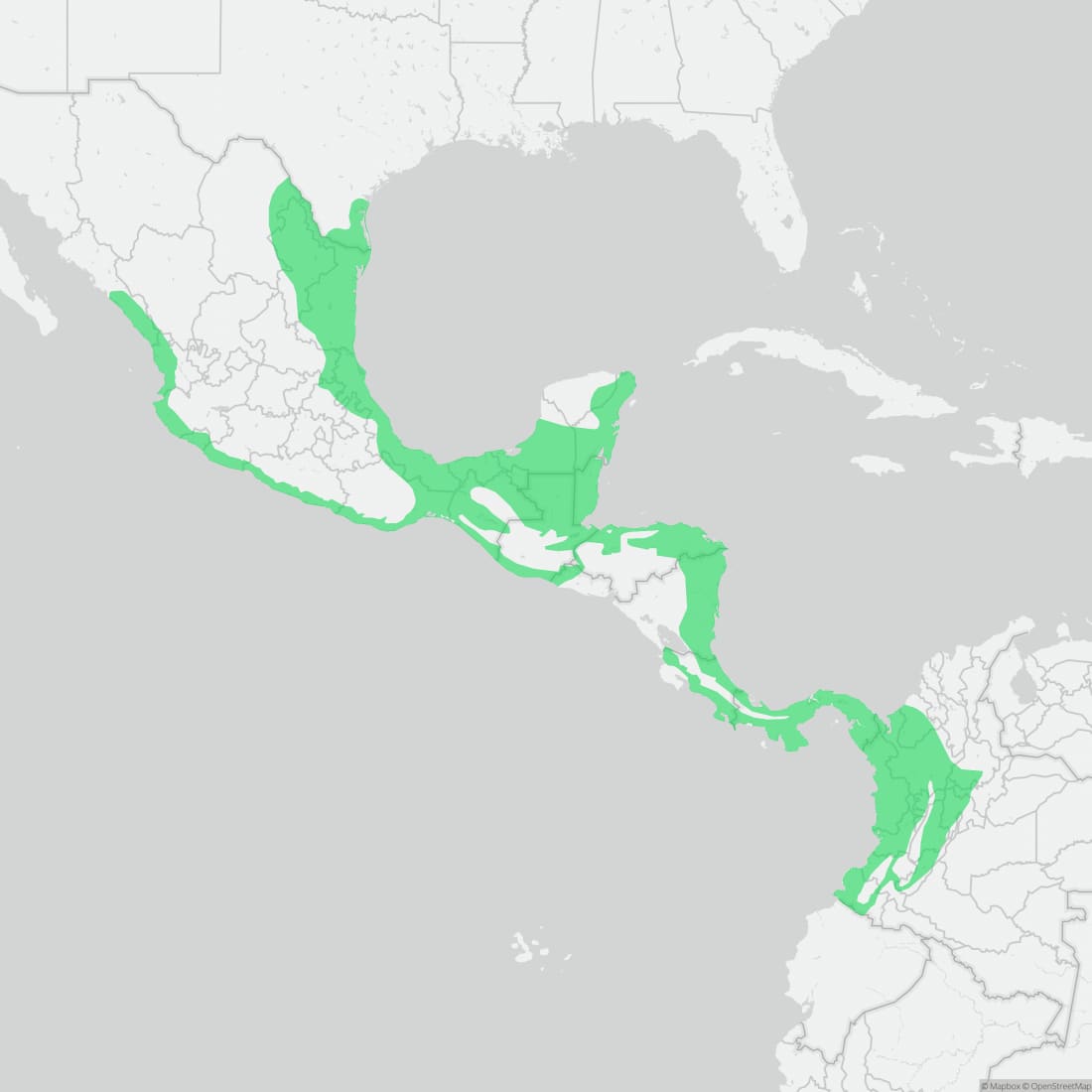Range map for Northern Cat-eyed Snake