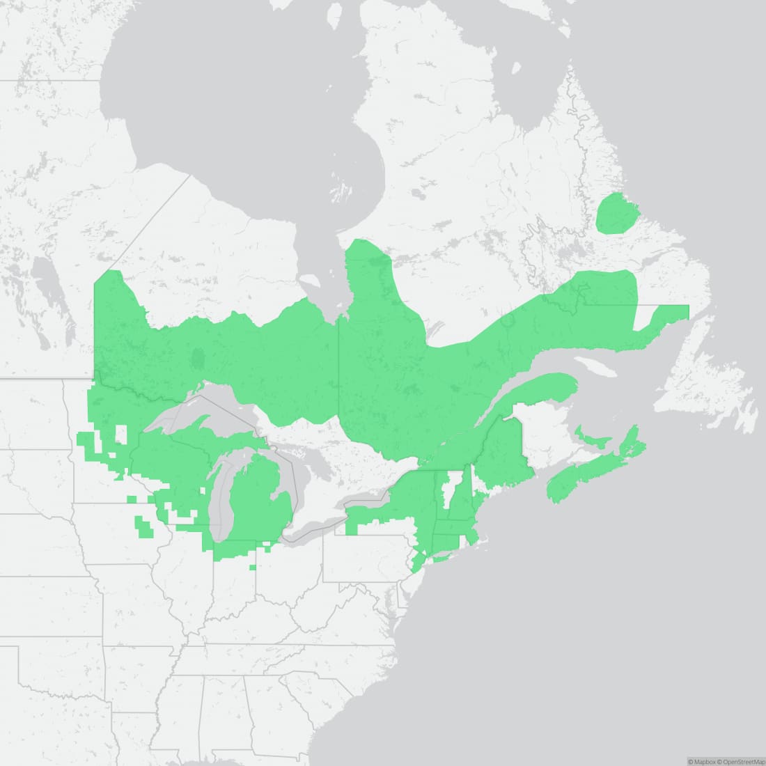 Range map for Blue-spotted Salamander