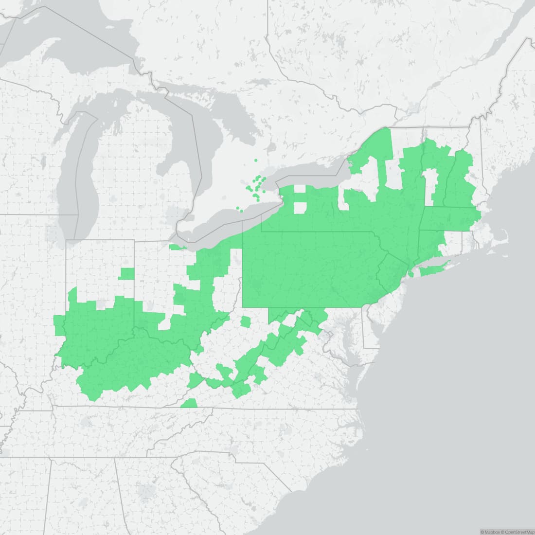 Range map for Jefferson Salamander