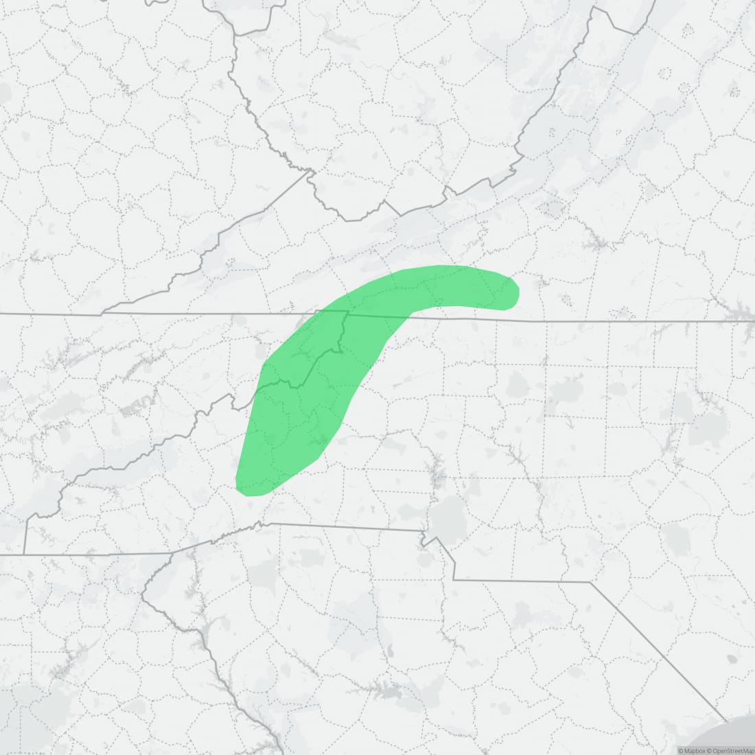 Range map for Yonahlossee Salamander