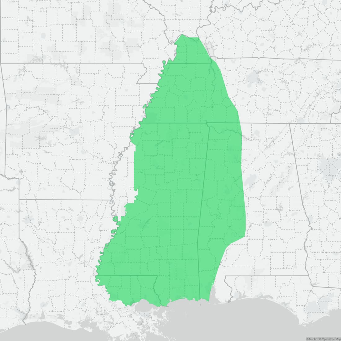 Range map for Mississippi Slimy Salamander