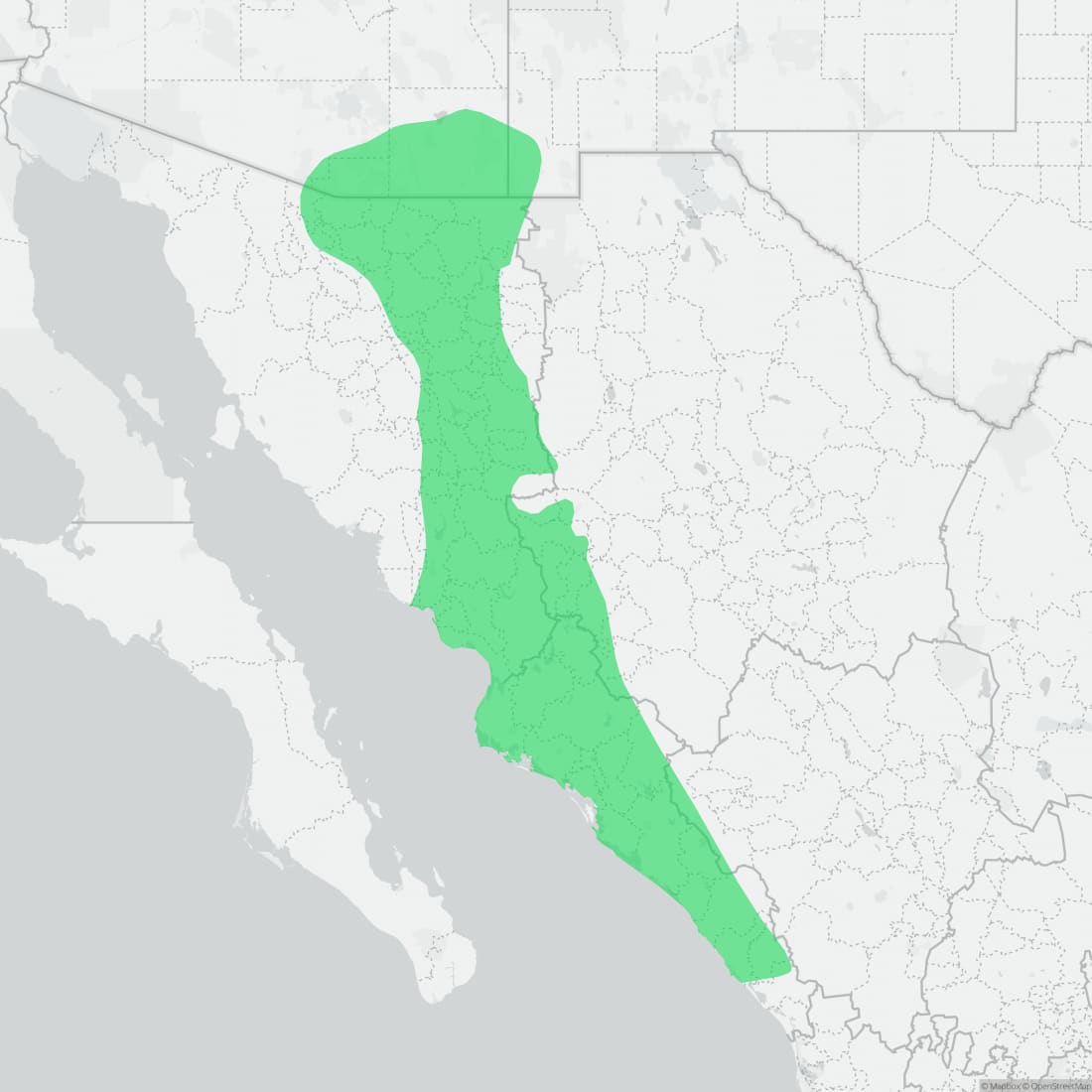Range map for Yaqui Black-headed Snake