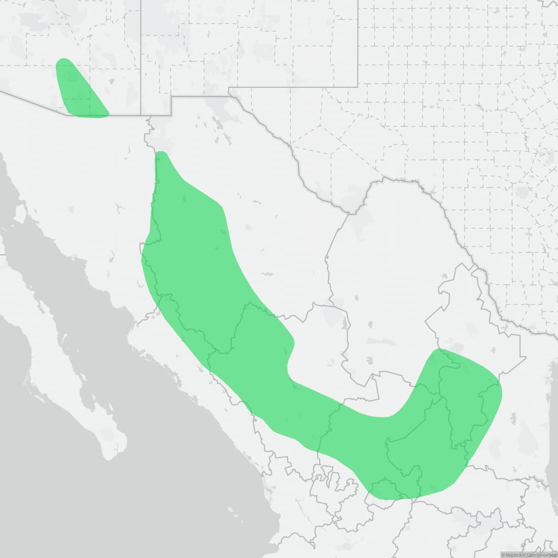Range map for Chihuahuan Black-headed Snake